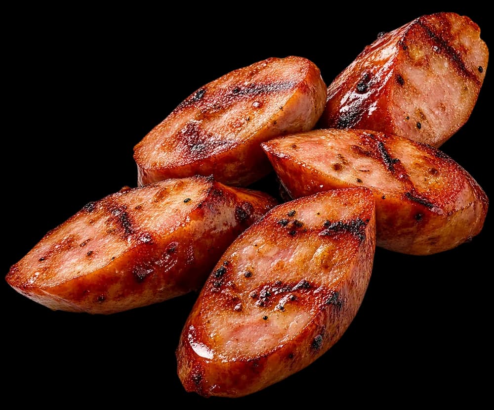 Rodajas de salchicha dorada a la parrilla